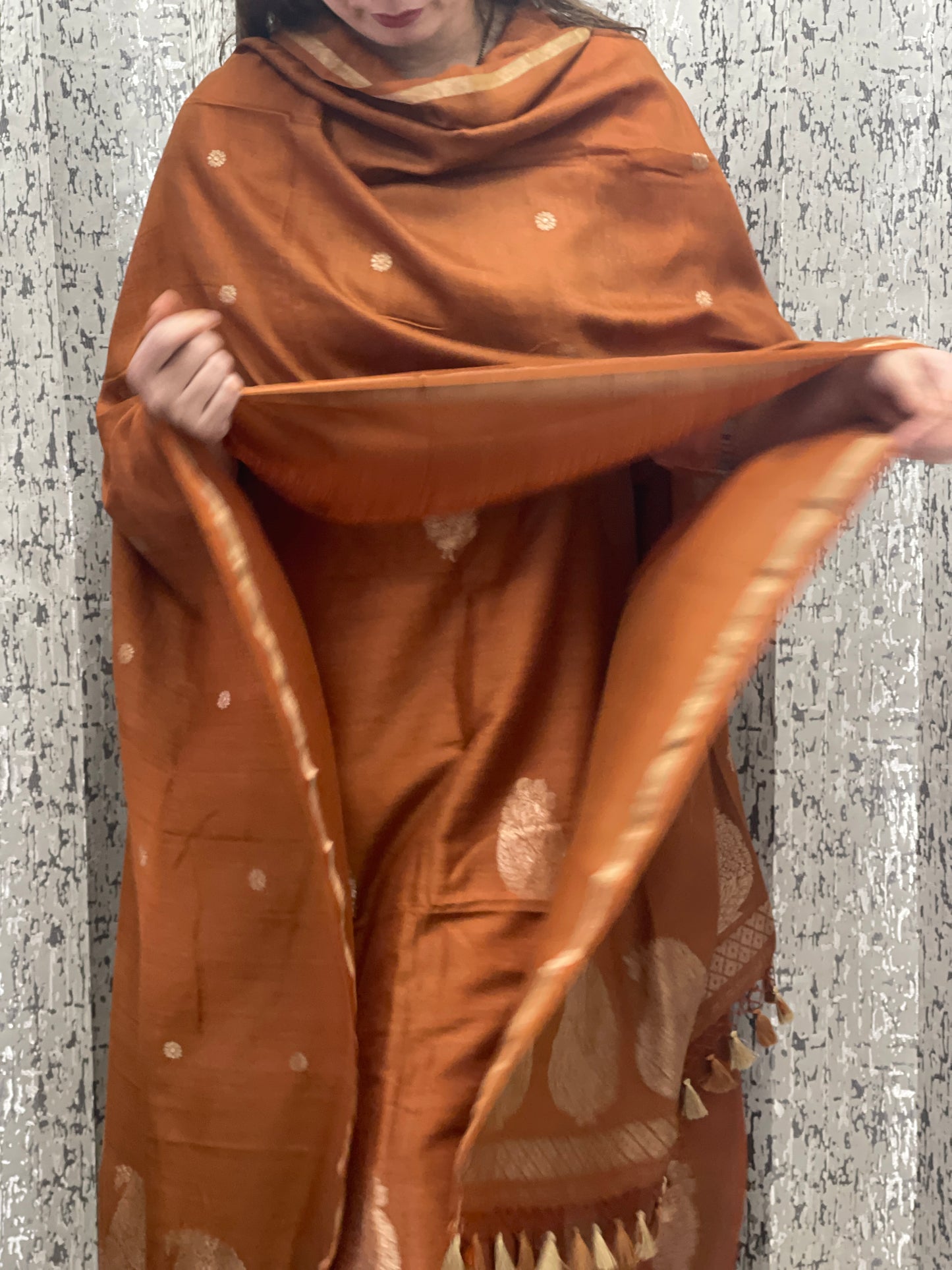 Copper Moonga Silk, Raw Silk & Handloom Silk Party Wear Suit with Handwoven Kadhwa Weave – 3-Piece Set