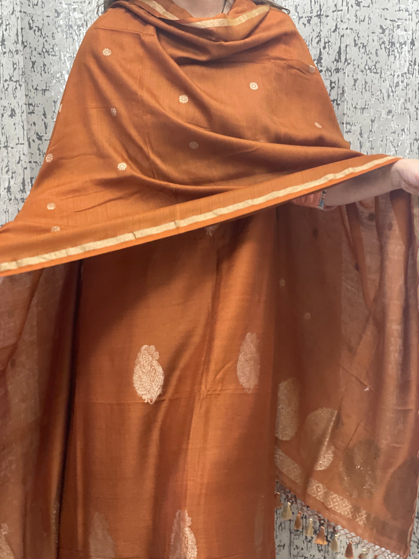 Copper Moonga Silk, Raw Silk & Handloom Silk Party Wear Suit with Handwoven Kadhwa Weave – 3-Piece Set
